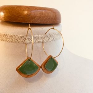 Créole bois éventail vert vif Bijou naturel fait main