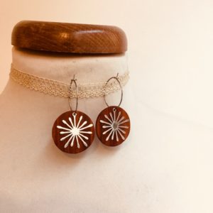 boucles d'oreilles créole argenté soleil bois de prunier Rootsabaga bijouterie fantaisie