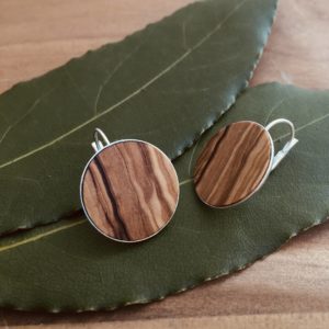 boucles d'oreilles dormeuse argent bois olivier 18mm fait main Rootsabaga Lyon