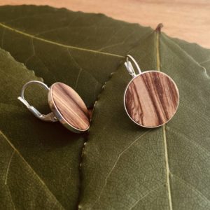 boucles d'oreilles dormeuse argent bois olivier 15mm fait main Rootsabaga Lyon