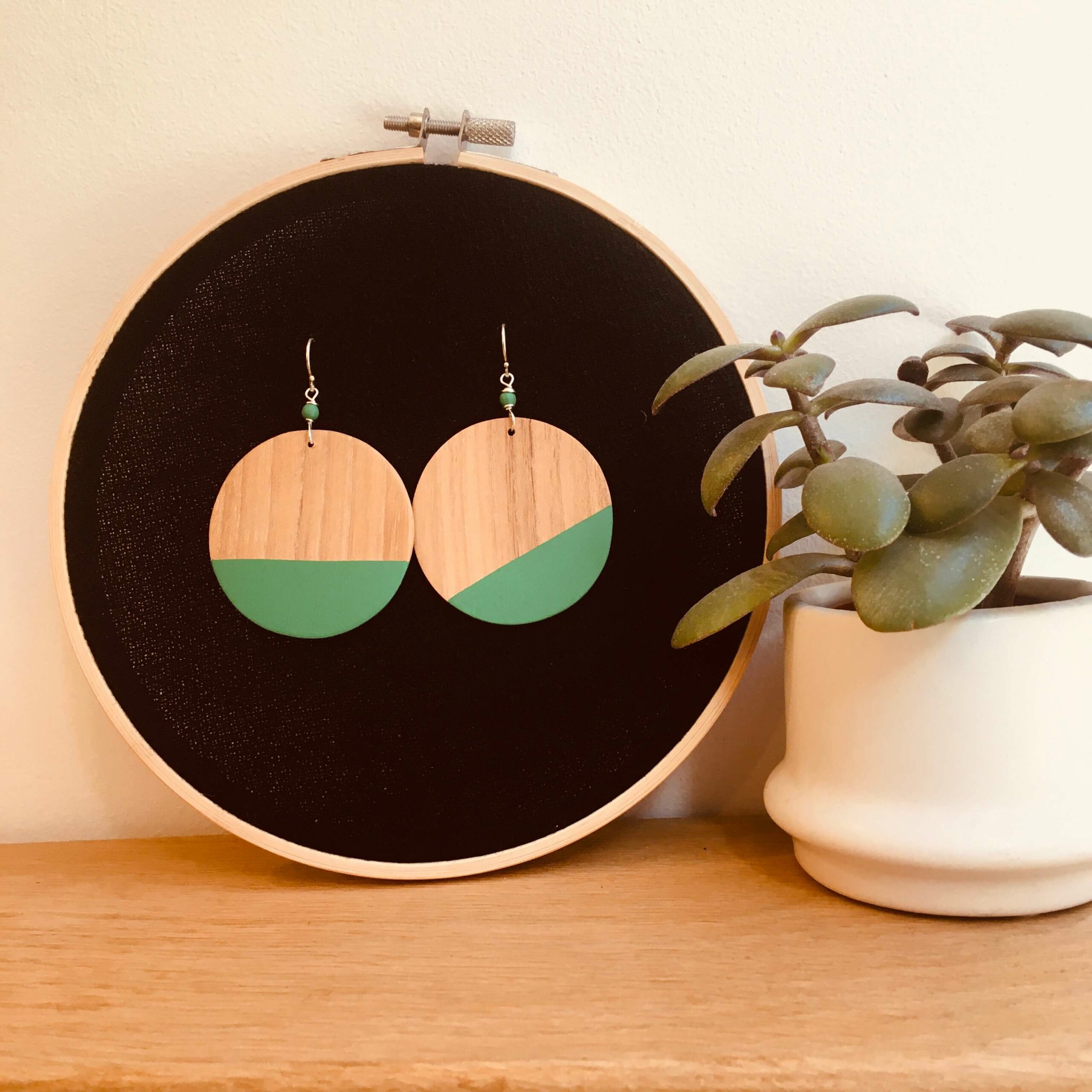 boucles d'oreilles bois géant rond Rootsabaga vert vif